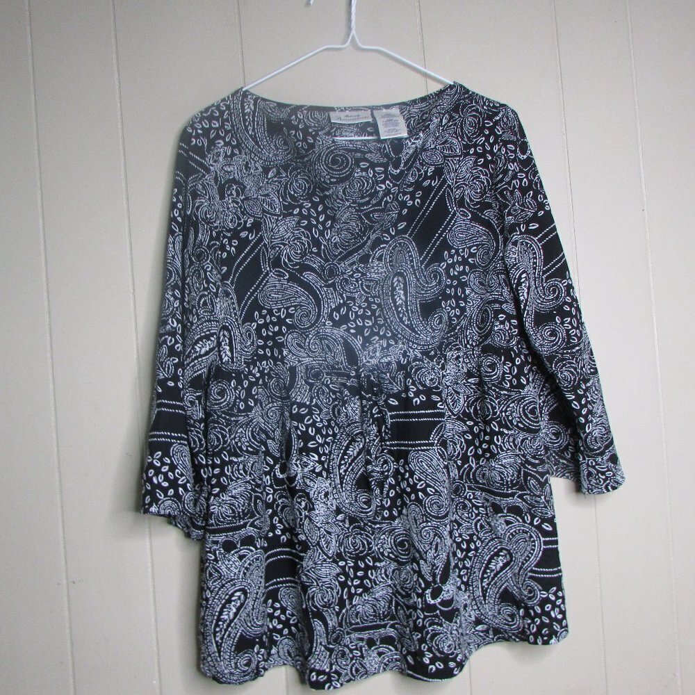 Maternity Announcements Blouse M 3/4 Sleeve Black White